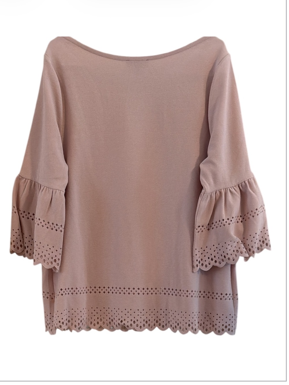 Lane Bryant Laser Cut Bell Sleeve Top Pink Blouse Scalloped Hem Size 14/16 - Picture 2 of 7